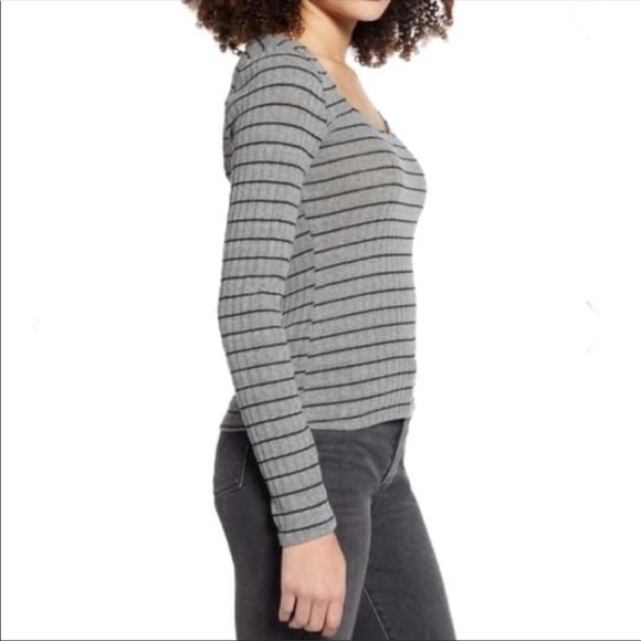 Project Social T Kimora Sweetheart Knit Top Gray with Black Stripes - Picture 4 of 12
